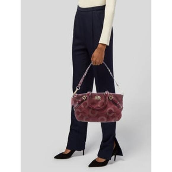 Coach Crimson Red Art Signature C Jacquard Dotted Sophia Satchel‎ Shoulder Bag - Picture 3 of 11